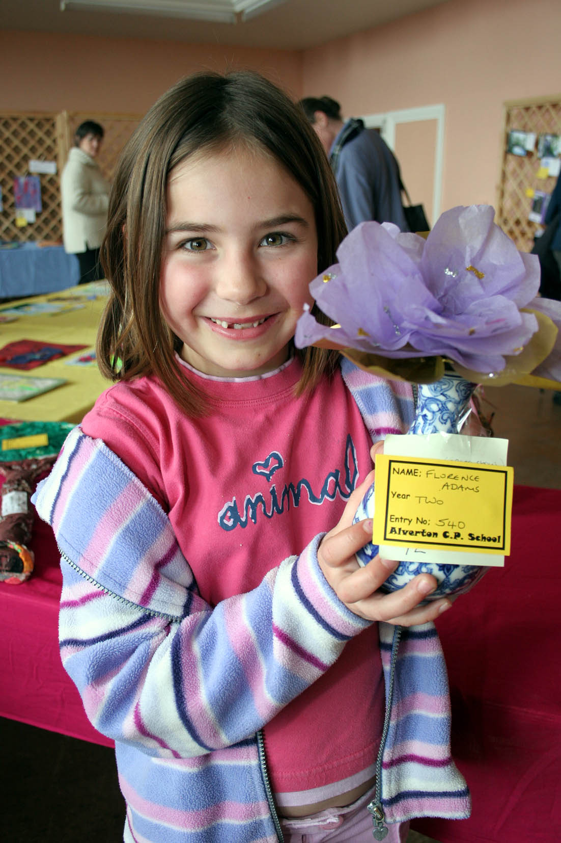 The 82nd West Cornwall Spring Show. Proud as punch. 7 year old Flo Adams from Alverton School with her Flower in a Vase. Pic by CIOSP For Fletch